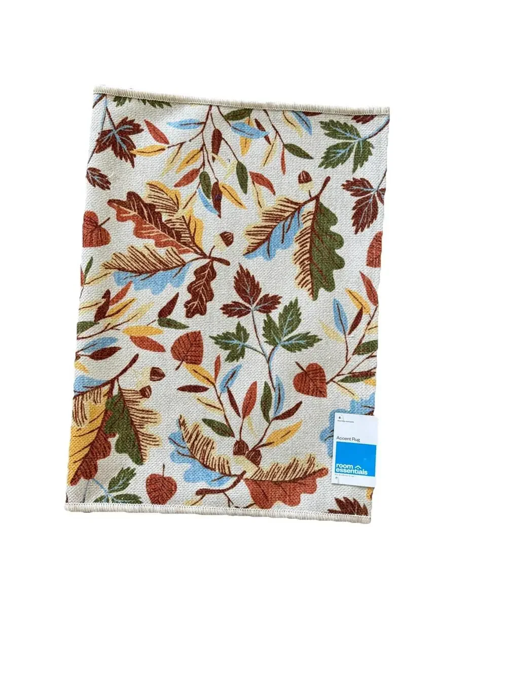 Room Essentials Washable Leaf Scatter Woven Accent Rug in Cream, Org & Gen NWT